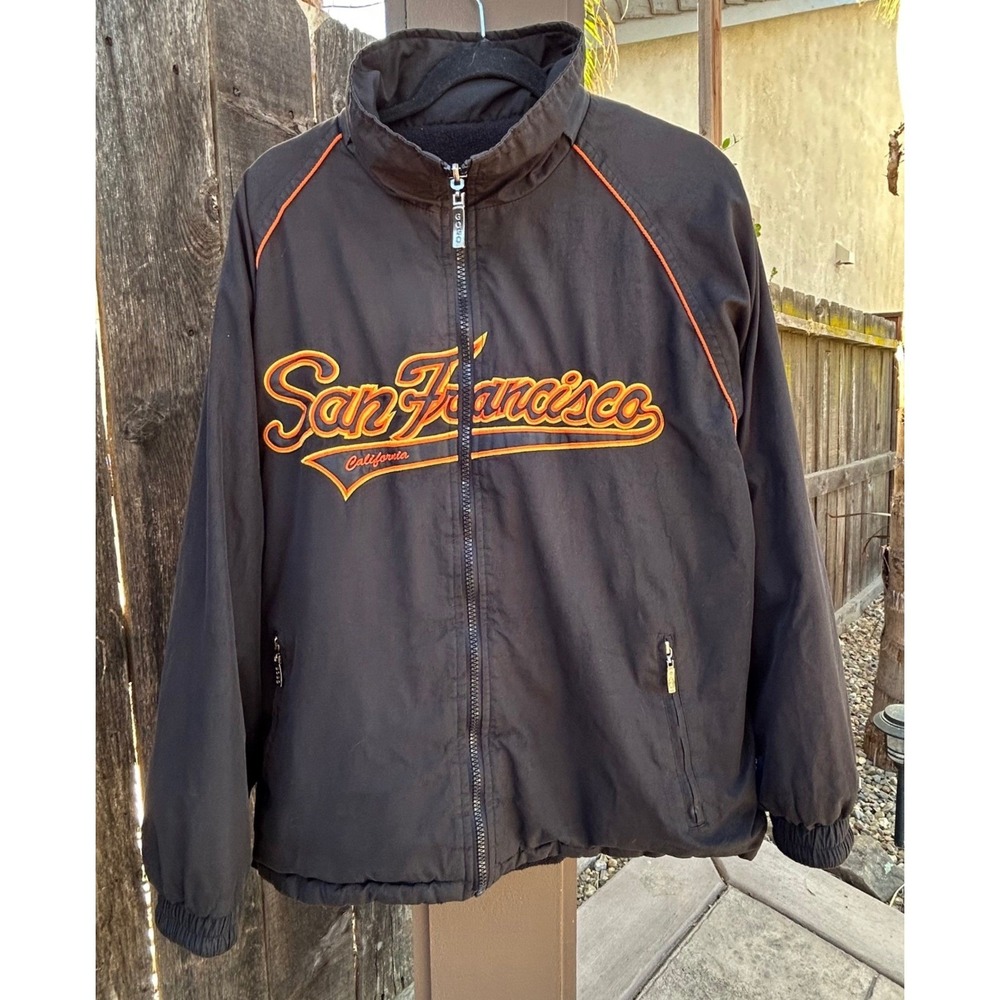 GOGO Sports San Francisco Reversible Fleece Jacket Men M Black Orange Y2K